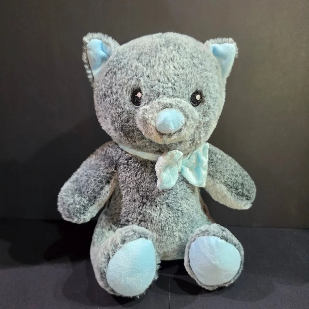 PetSmart Charities Lucky the Cat Grey & Blue Bow Squeaky Plush Dog Toy 11